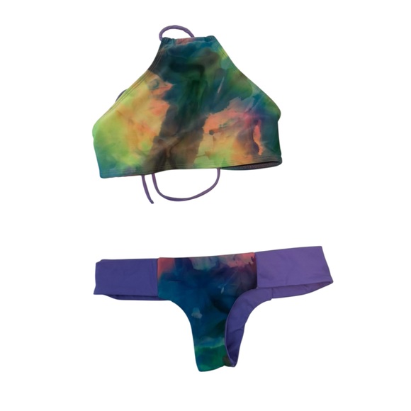Jypsea Local Tie Dye Bikino Set Purple/Green, Size M - Picture 1 of 4